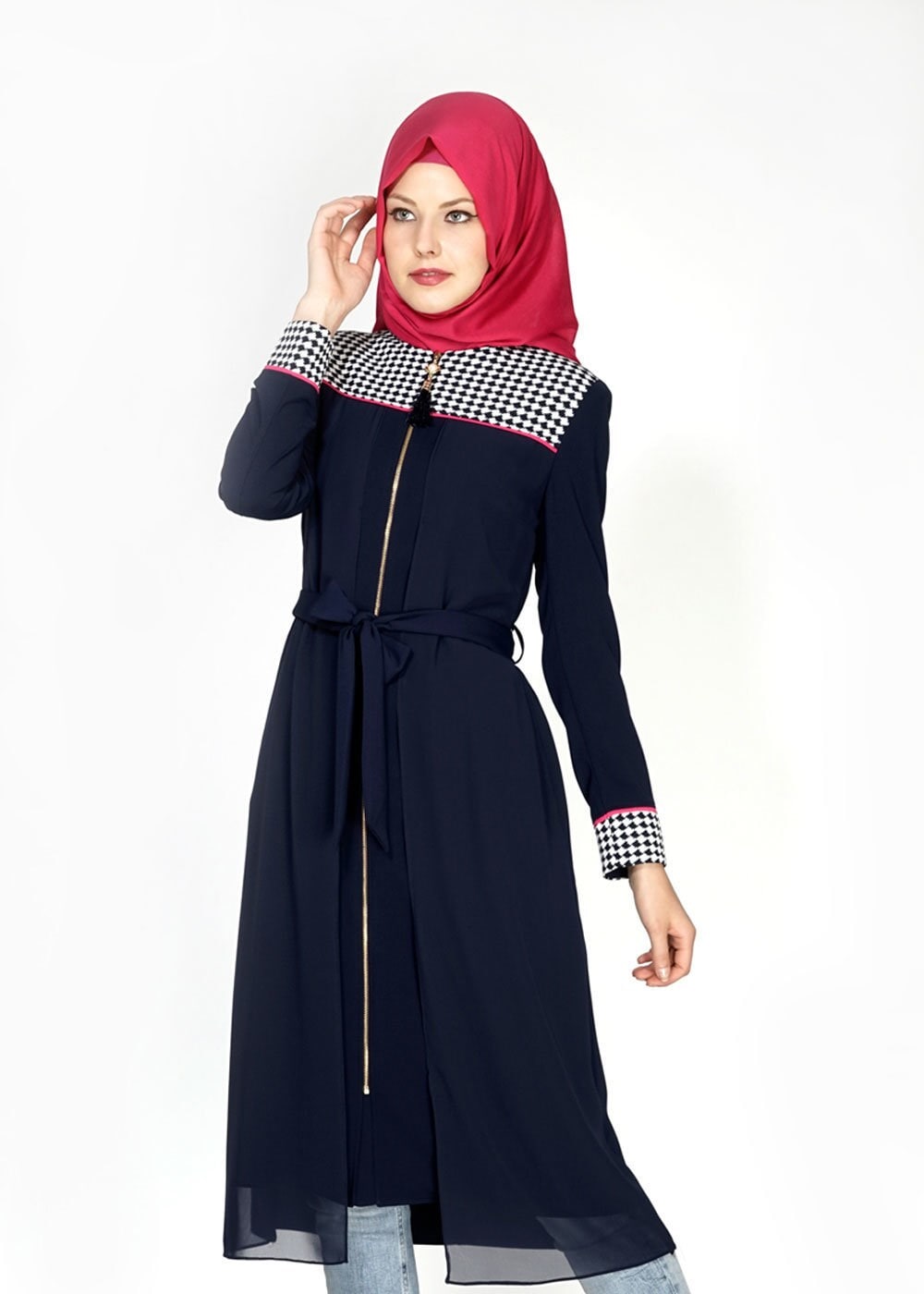 Tesettür giyim LACİVERT 1546 Farah Tesettür Trench