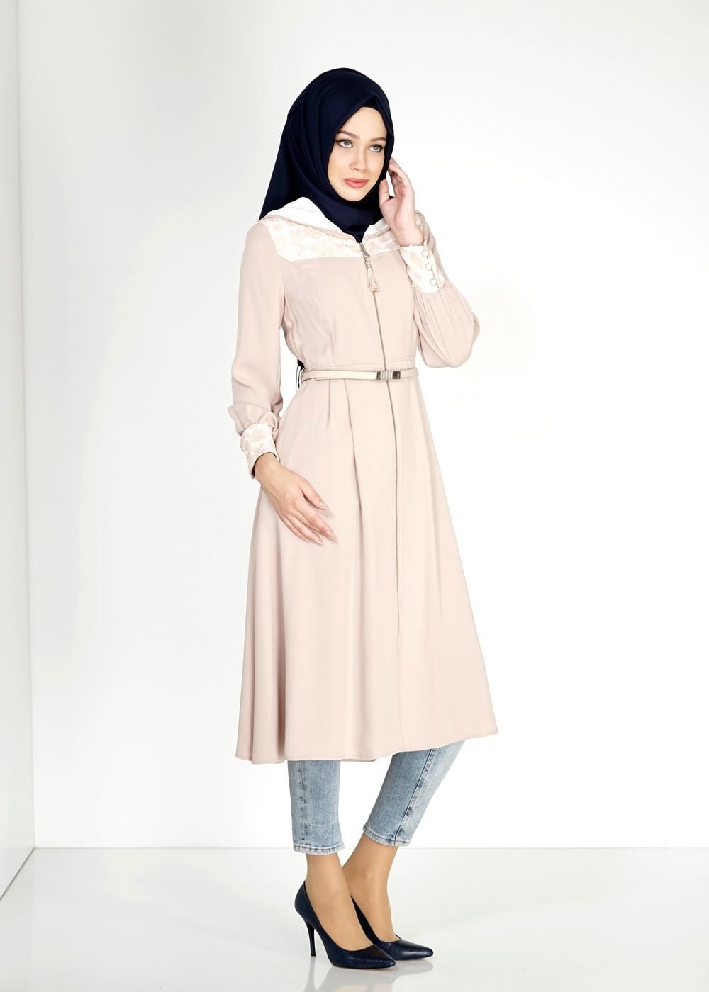 Tesettür giyim BEJ 1547 Farah Tesettür Trench