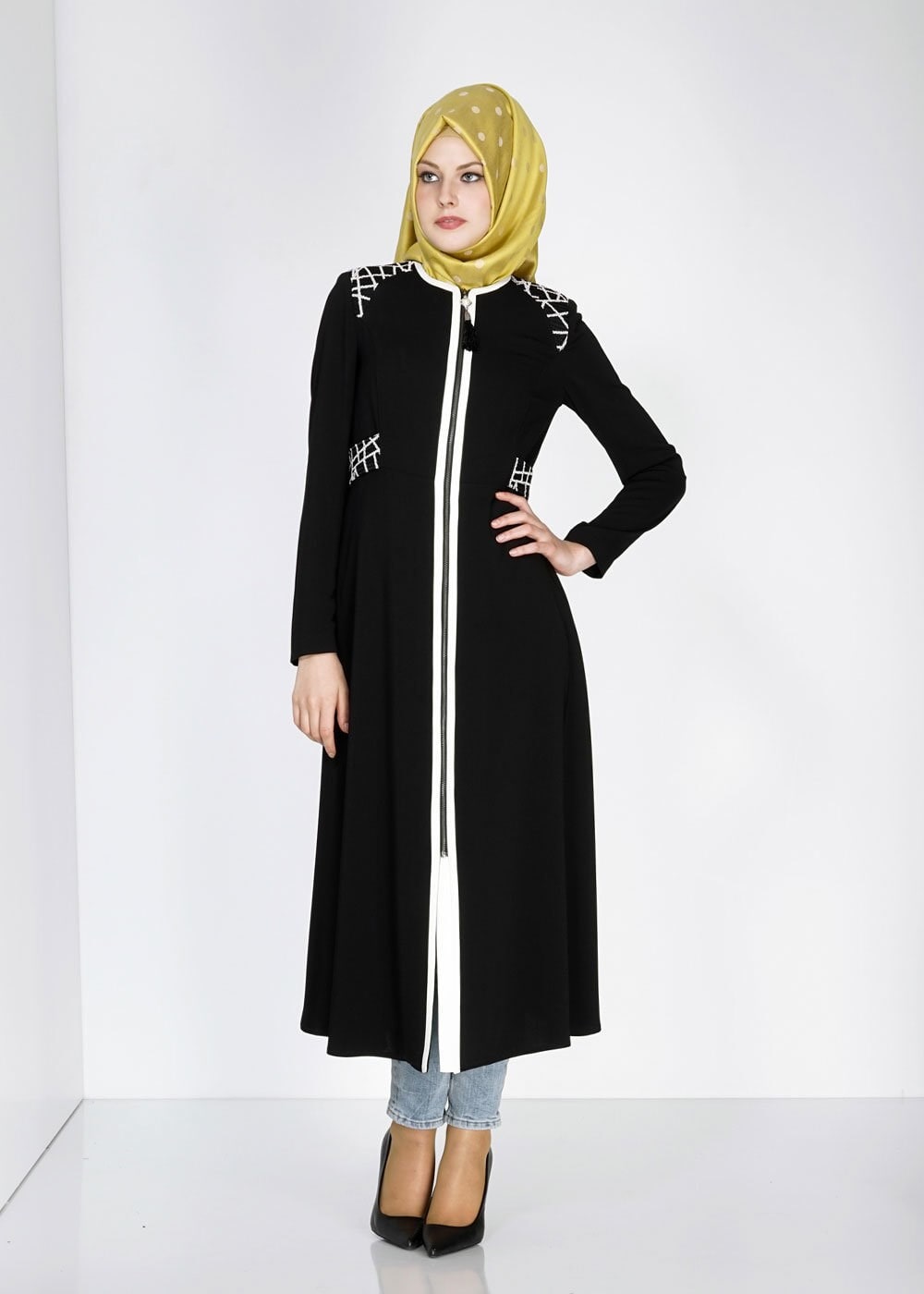 Tesettür giyim SİYAH 1548 Farah 6288 Tesettür Trench