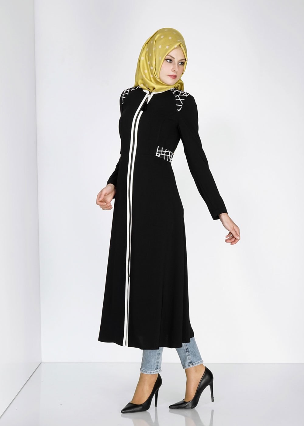 Tesettür giyim SİYAH 1548 Farah 6288 Tesettür Trench