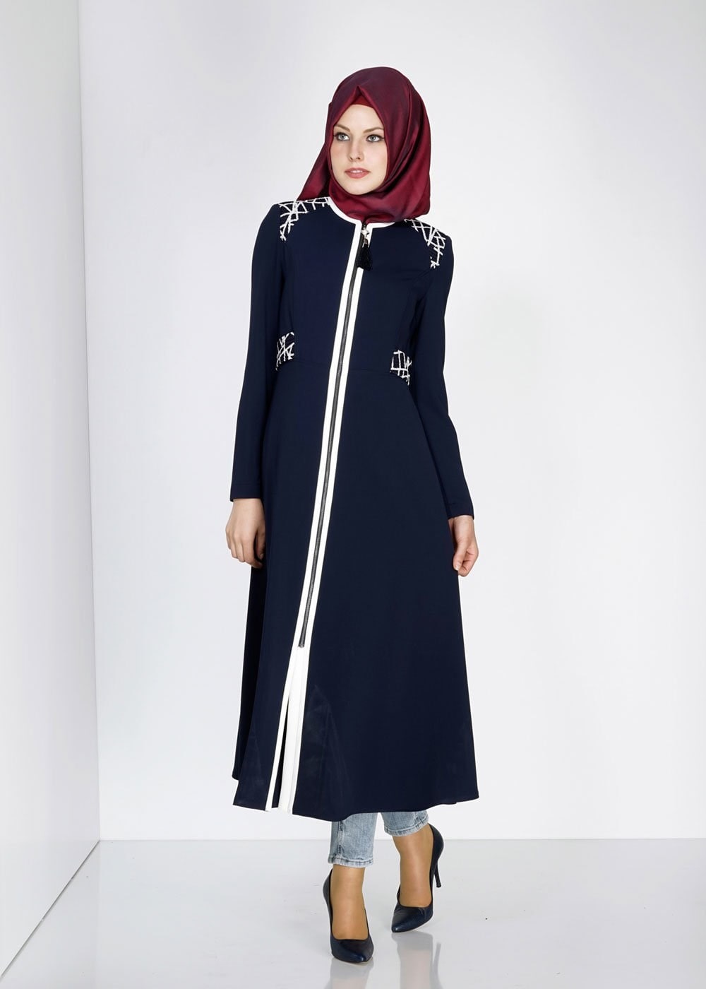 Tesettür giyim LACİVERT 1548 Farah 6288 Tesettür Trench