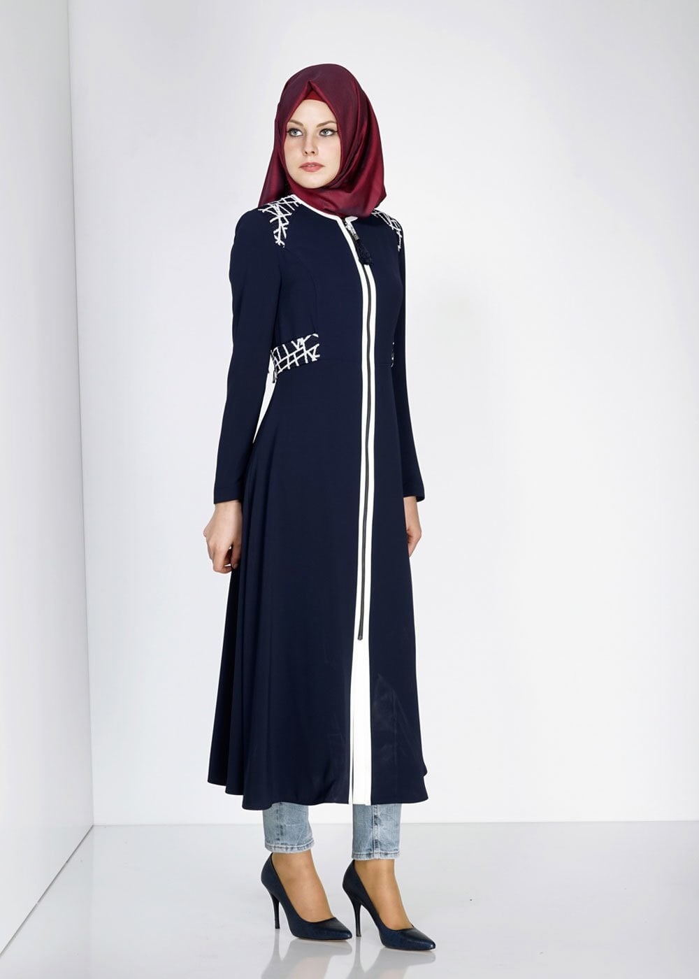 Tesettür giyim LACİVERT 1548 Farah 6288 Tesettür Trench