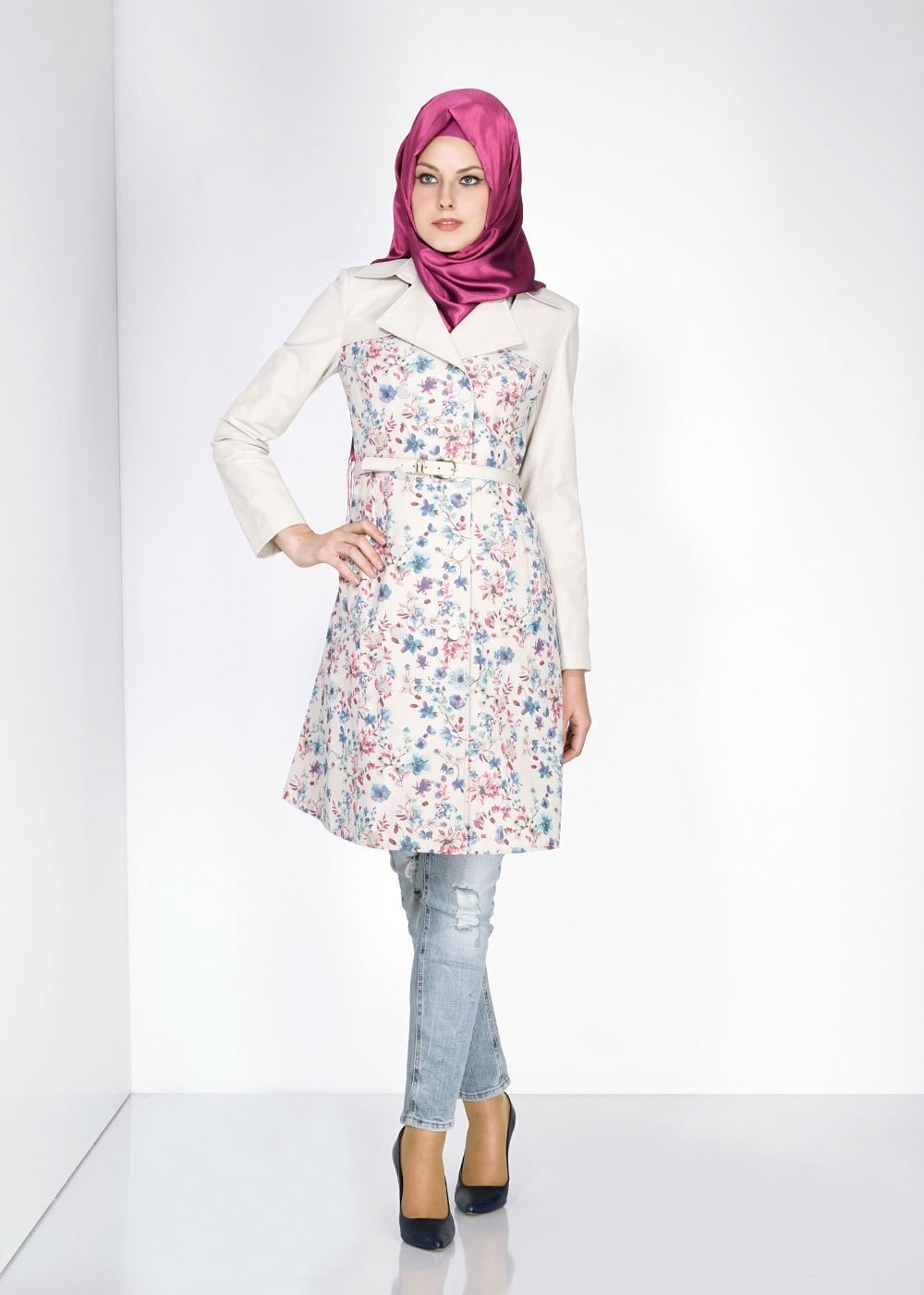 Tesettür giyim LACİVERT 1551 Ranger Emp Tesettür Trench