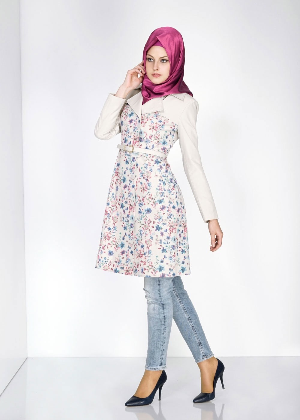 Tesettür giyim LACİVERT 1551 Ranger Emp Tesettür Trench