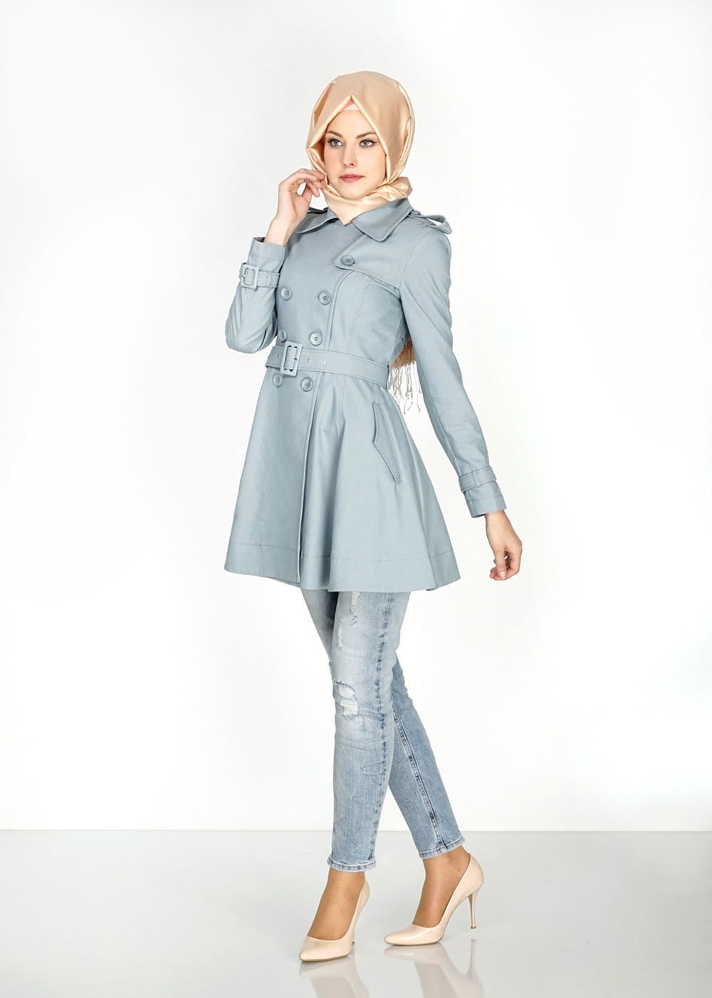 Tesettür giyim GRİ 1552 Soraya Tesettür Trench