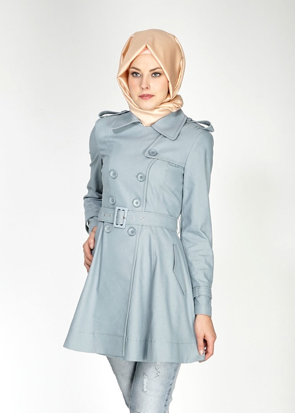 Tesettür giyim GRİ 1552 Soraya Tesettür Trench