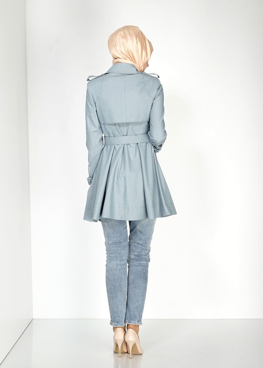 Tesettür giyim GRİ 1552 Soraya Tesettür Trench