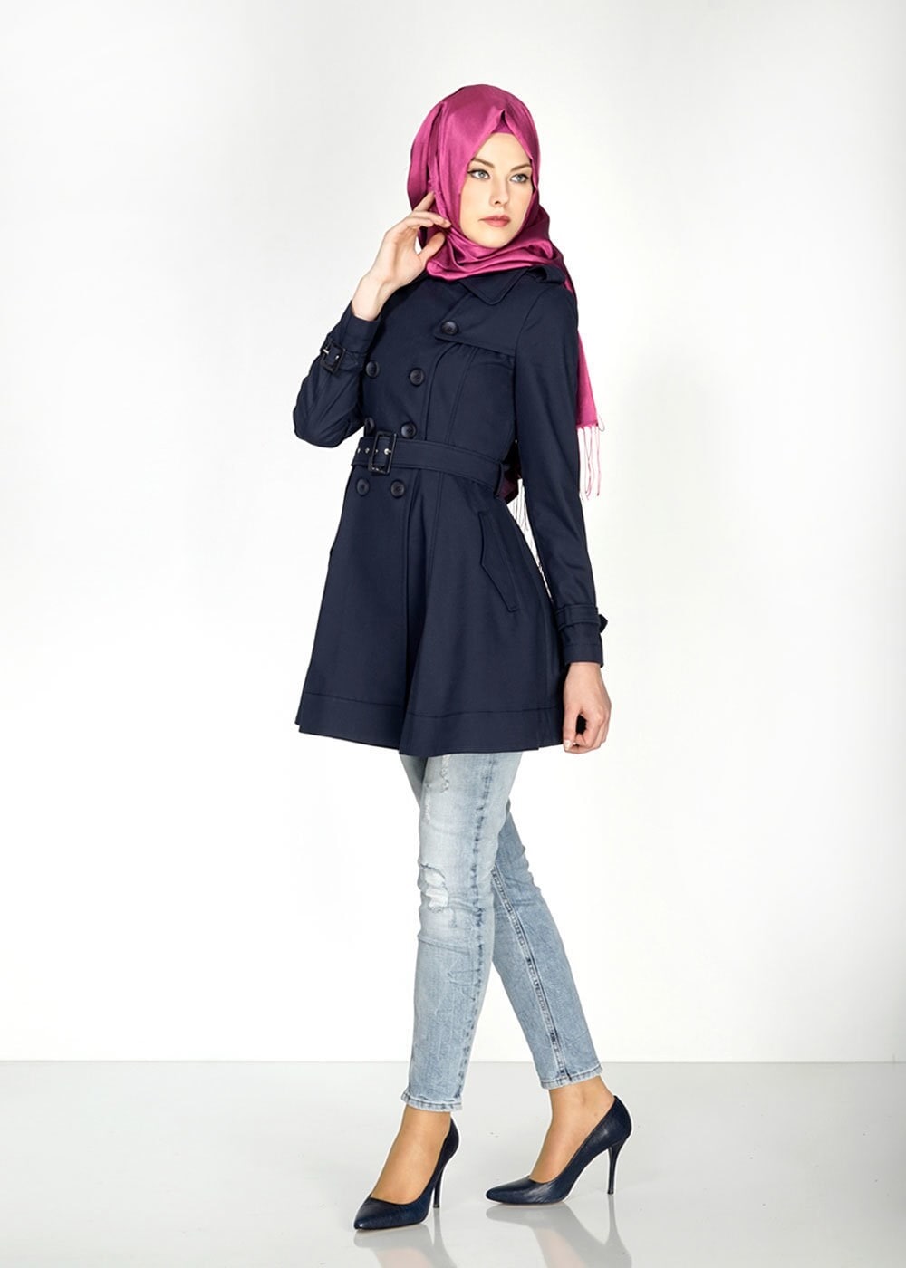 Hijab clothing NAVY BLUE 1552 Soraya Tesettür Trench
