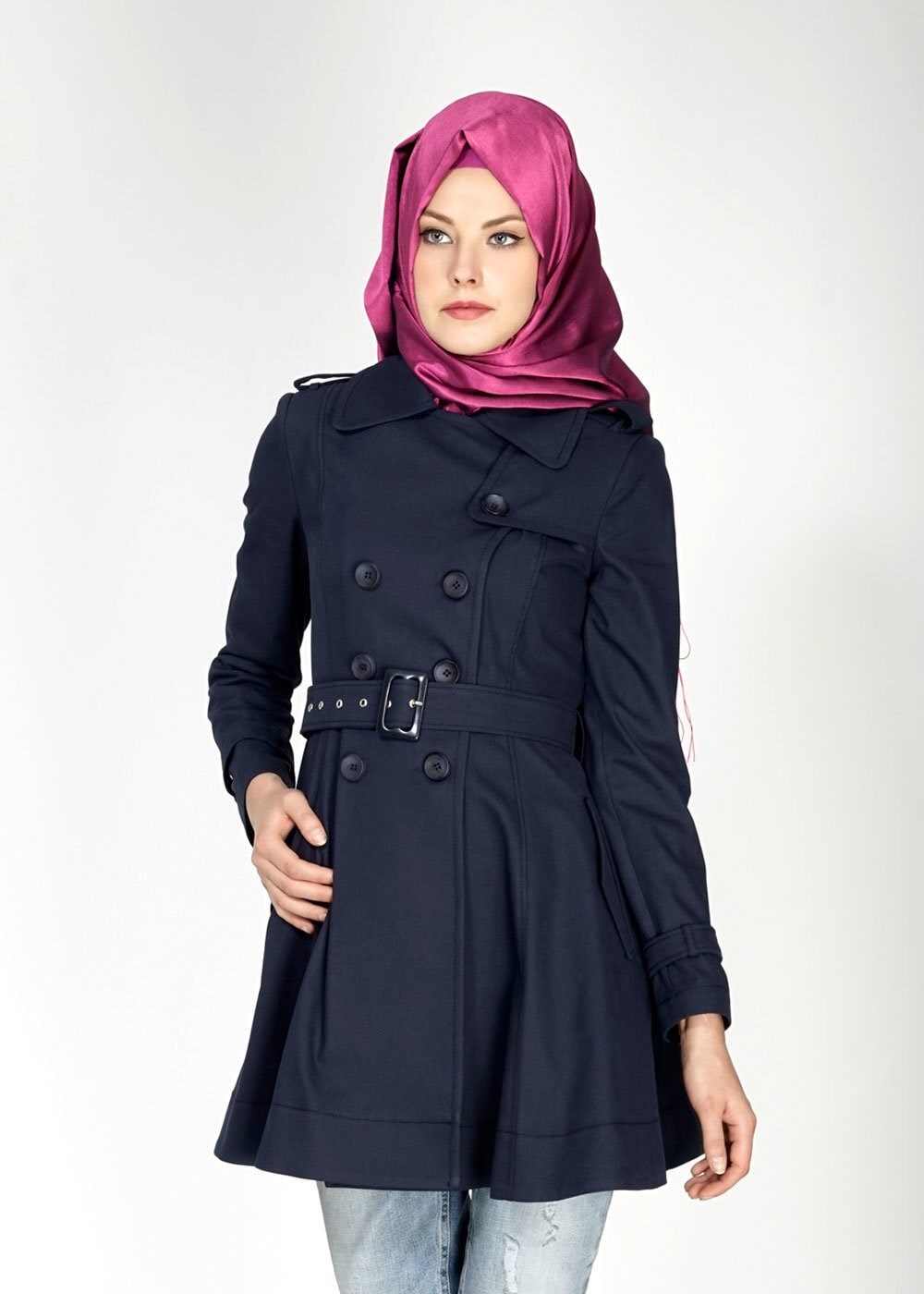 Hijab clothing NAVY BLUE 1552 Soraya Tesettür Trench