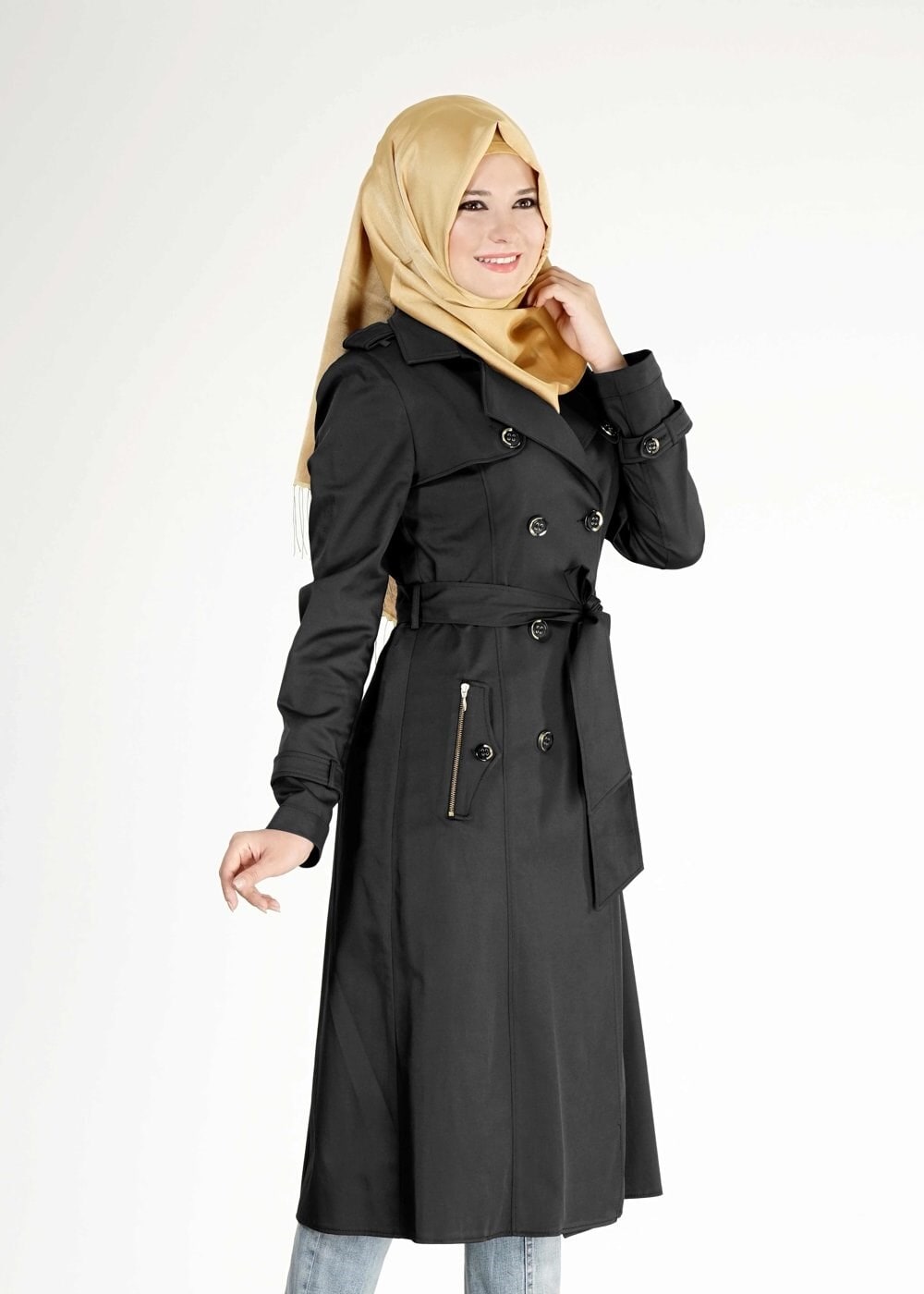 Tesettür giyim SİYAH 1553 Peren Tesettür Trench