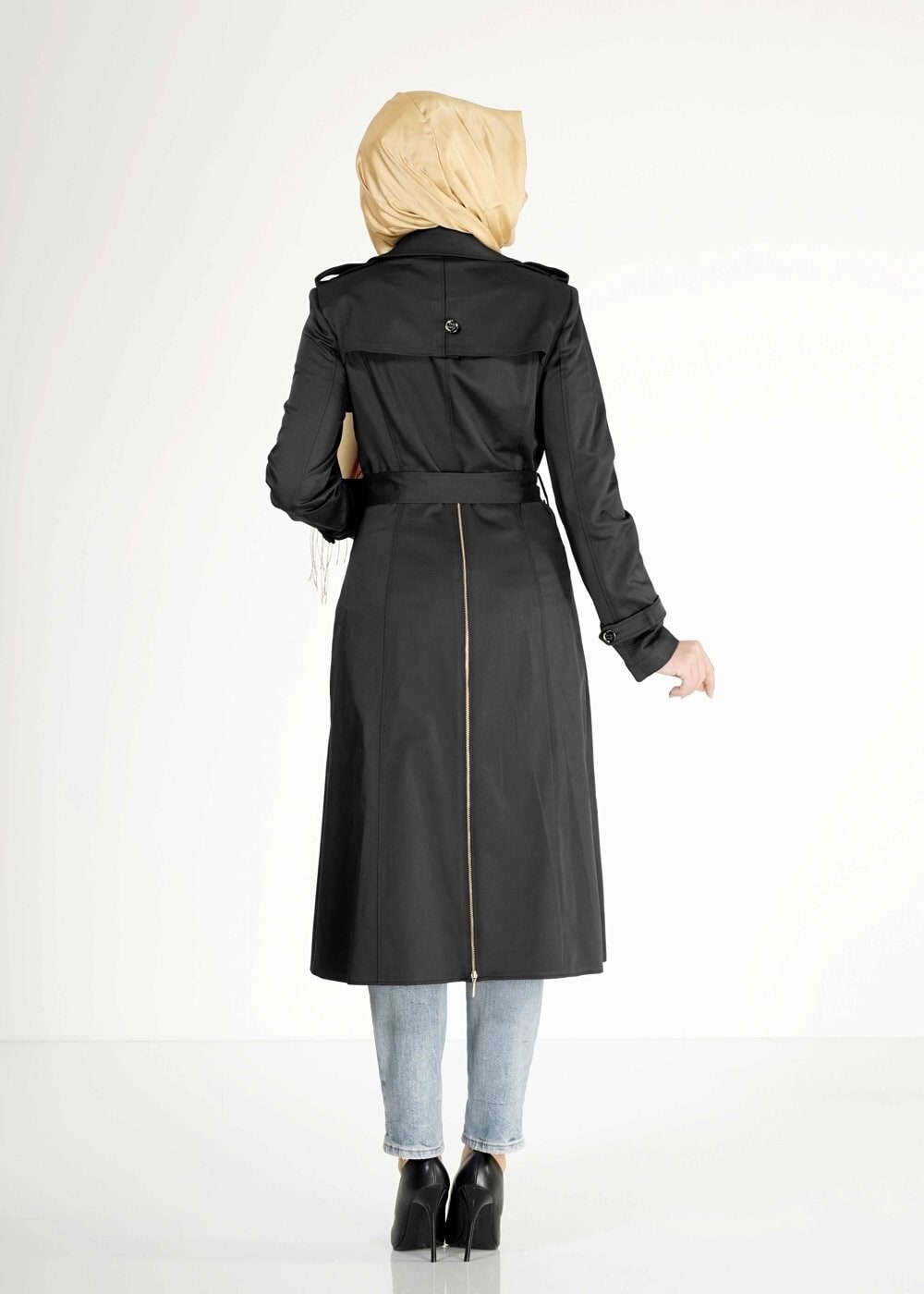 Tesettür giyim SİYAH 1553 Peren Tesettür Trench