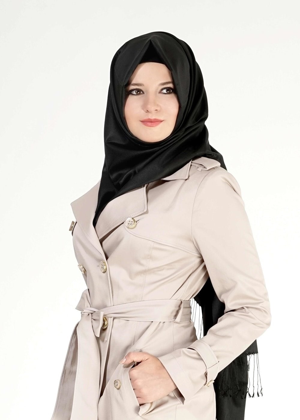 Tesettür giyim BEJ 1553 Peren Tesettür Trench