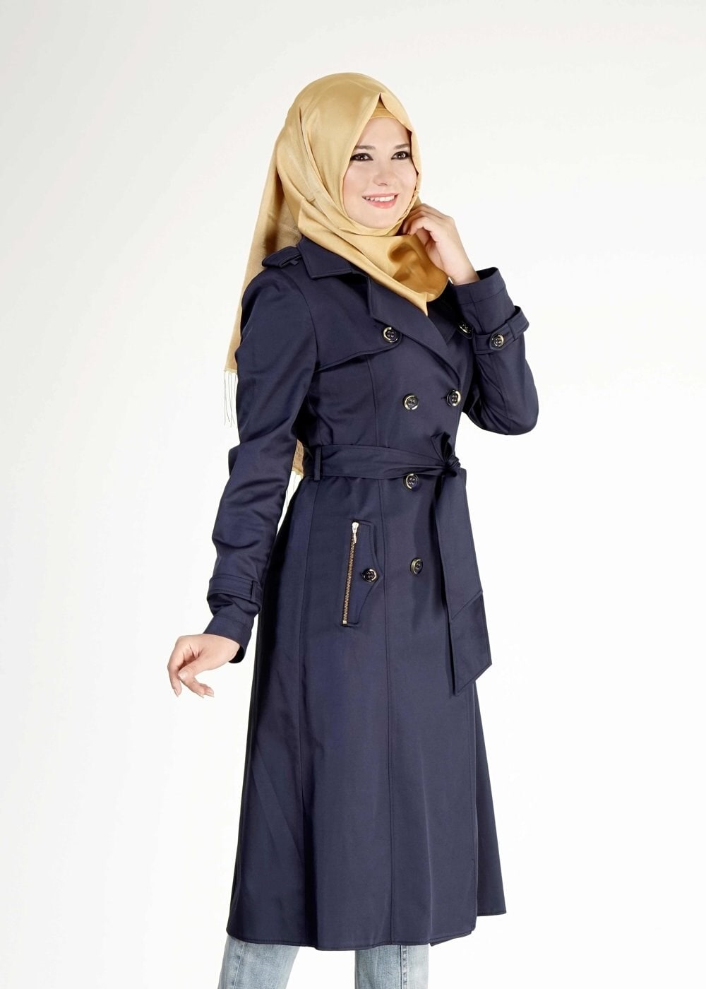 Tesettür giyim LACİVERT 1553 Peren Tesettür Trench
