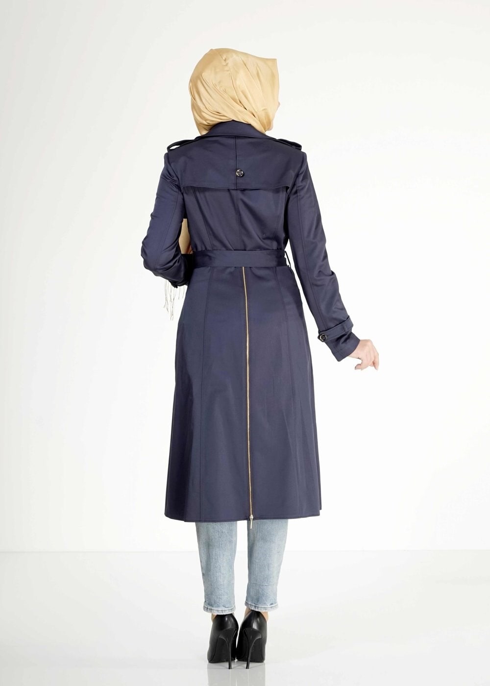 Tesettür giyim LACİVERT 1553 Peren Tesettür Trench