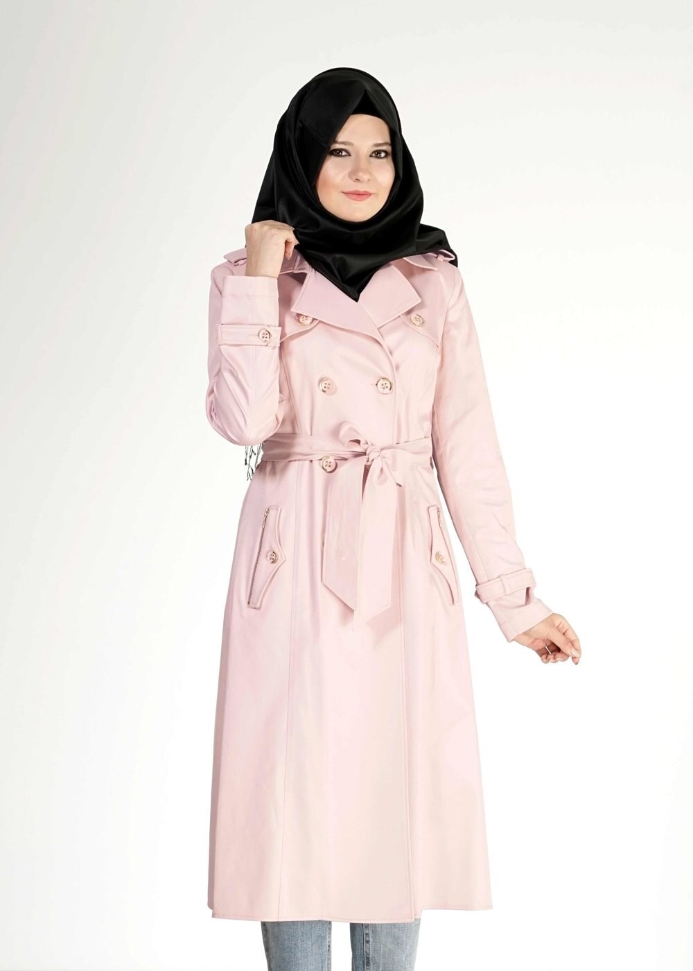 Tesettür giyim PUDRA 1553 Peren Tesettür Trench