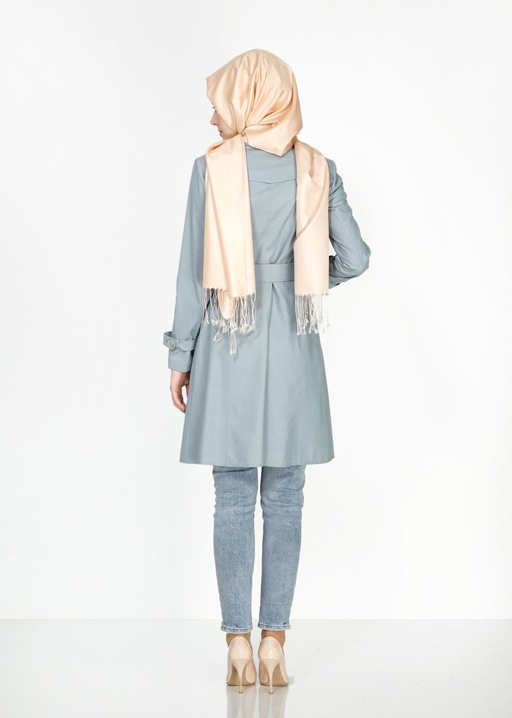 Tesettür giyim GRİ 1554 Soraya Tesettür Trenç