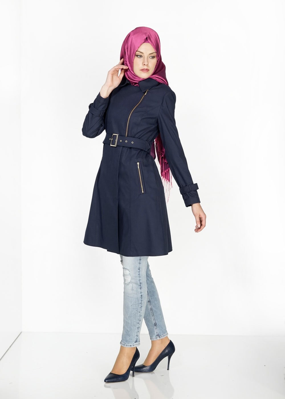 Tesettür giyim LACİVERT 1554 Soraya Tesettür Trenç