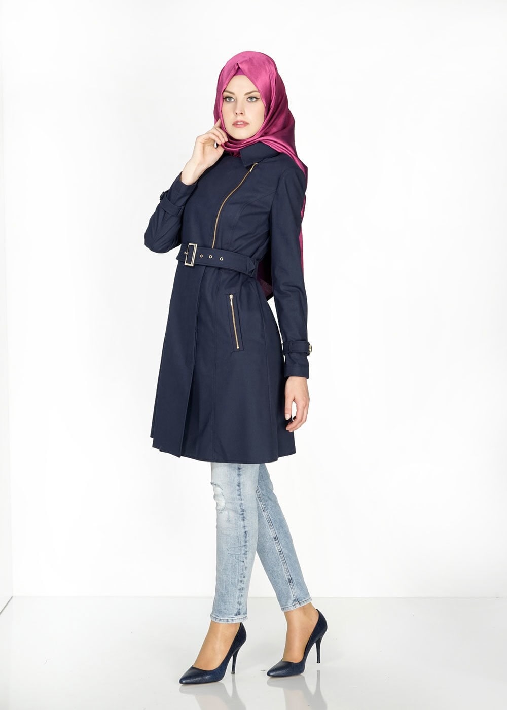 Tesettür giyim LACİVERT 1554 Soraya Tesettür Trenç