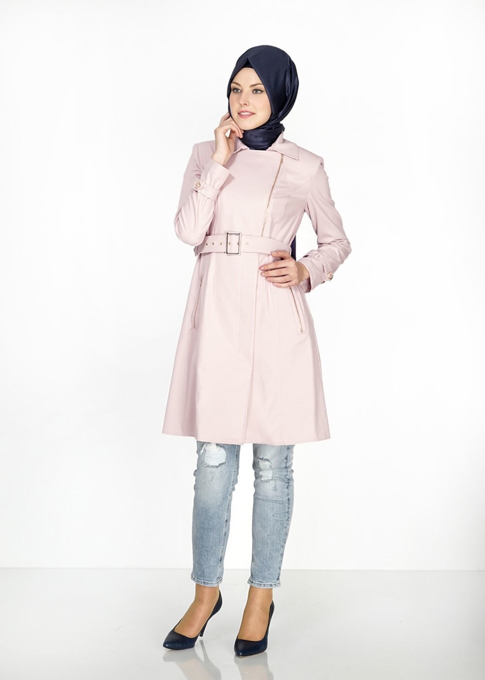 Tesettür giyim PUDRA 1554 Soraya Tesettür Trenç