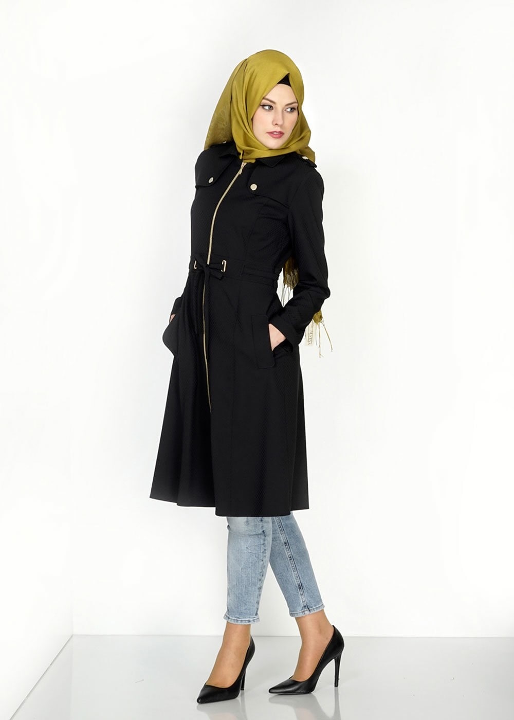 Tesettür giyim SİYAH 1555 Duygu Tesettür Trench