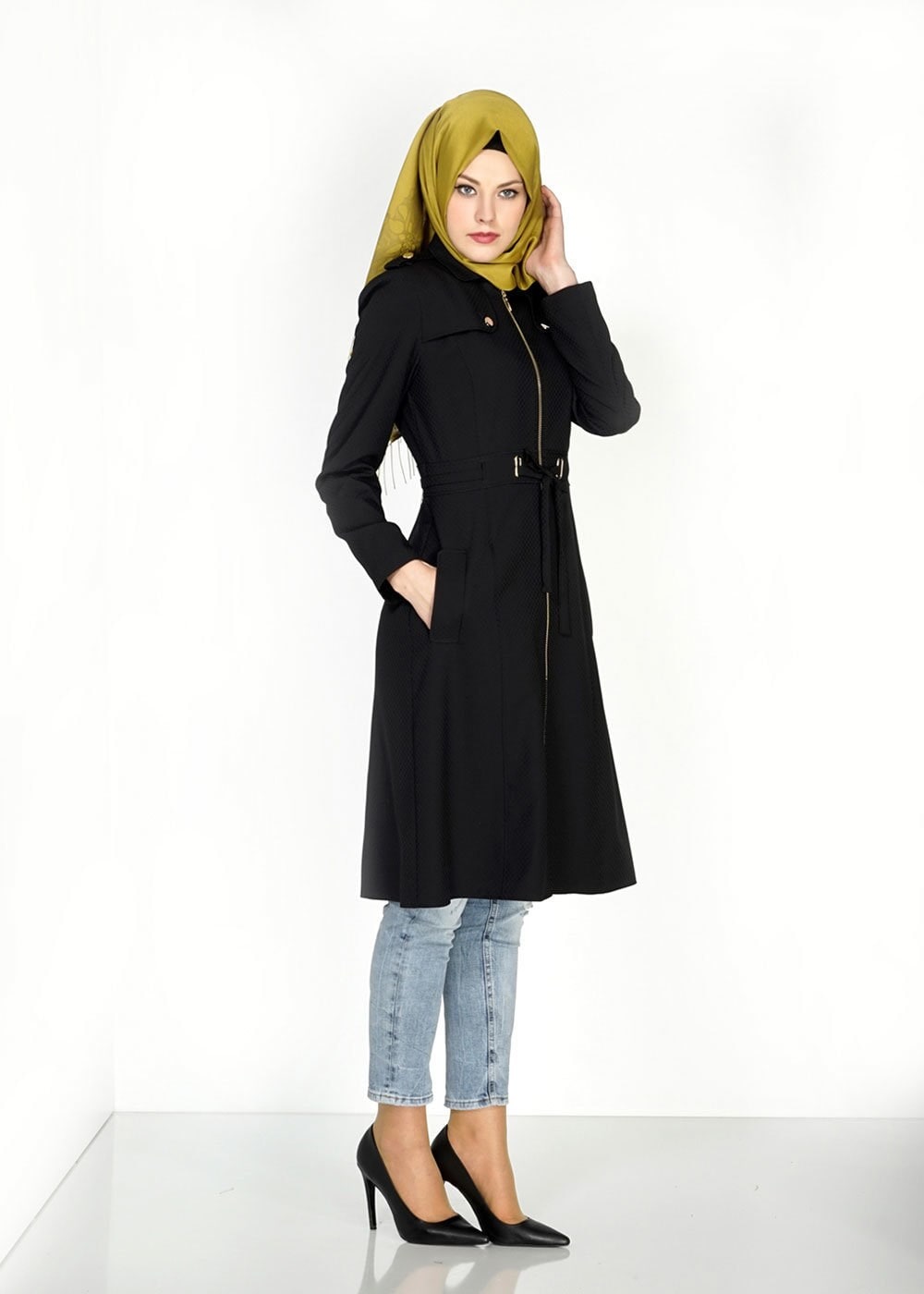 Tesettür giyim SİYAH 1555 Duygu Tesettür Trench