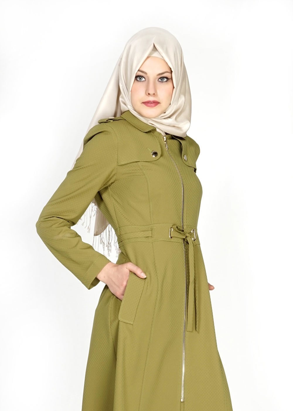 Tesettür giyim YEŞİL 1555 Duygu Tesettür Trench
