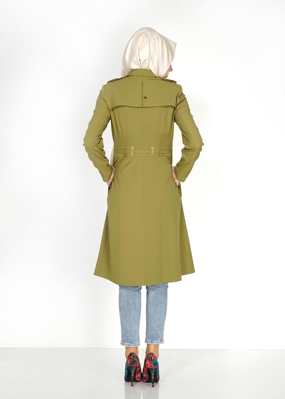 Tesettür giyim YEŞİL 1555 Duygu Tesettür Trench