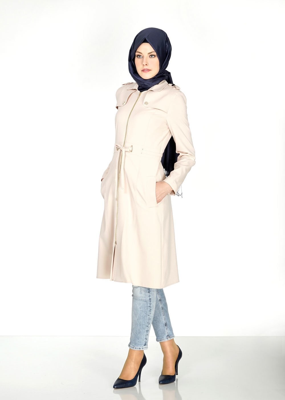 Tesettür giyim BEJ 1555 Duygu Tesettür Trench