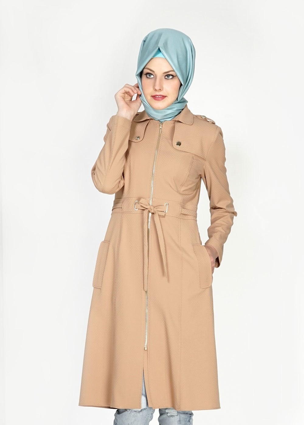 Tesettür giyim KAHVE 1555 Duygu Tesettür Trench