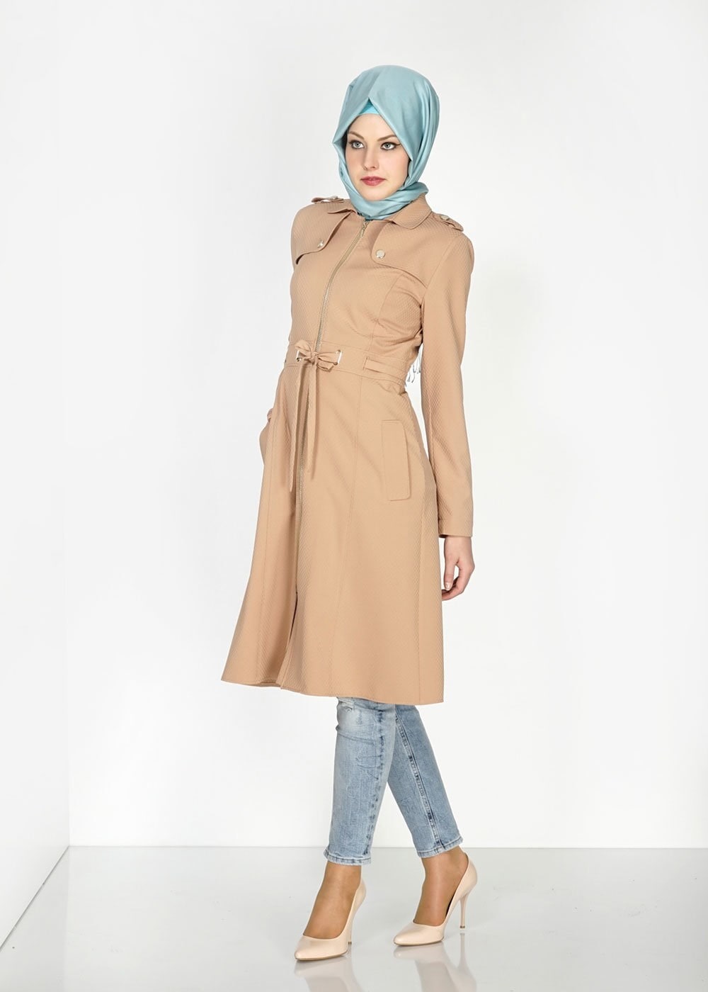 Tesettür giyim KAHVE 1555 Duygu Tesettür Trench