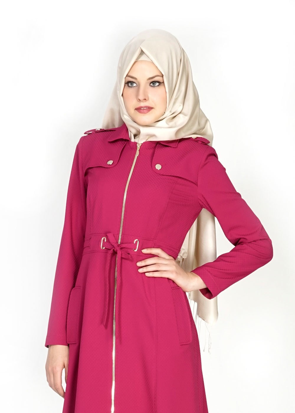 Tesettür giyim FUŞYA 1555 Duygu Tesettür Trench