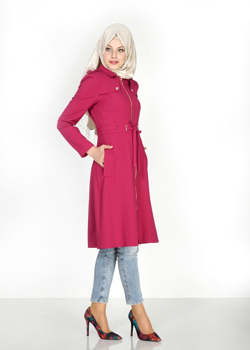 Tesettür giyim FUŞYA 1555 Duygu Tesettür Trench