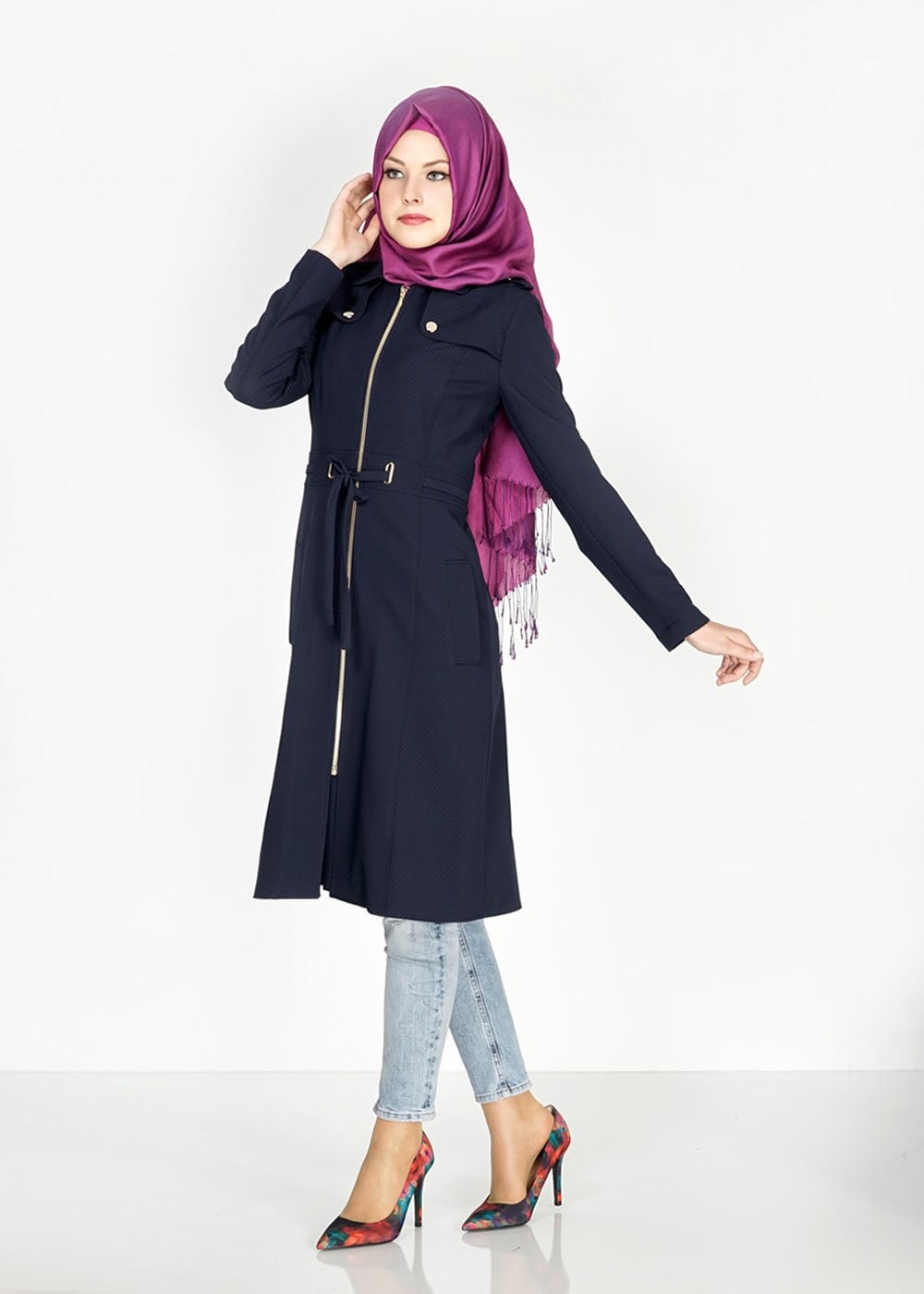 Tesettür giyim LACİVERT 1555 Duygu Tesettür Trench