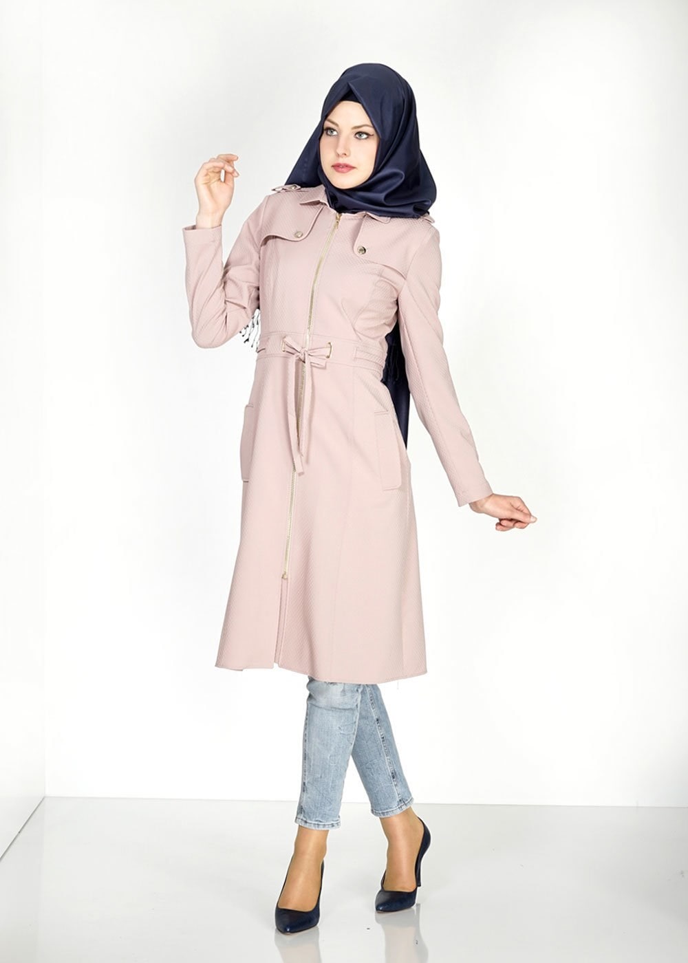 Tesettür giyim PUDRA 1555 Duygu Tesettür Trench