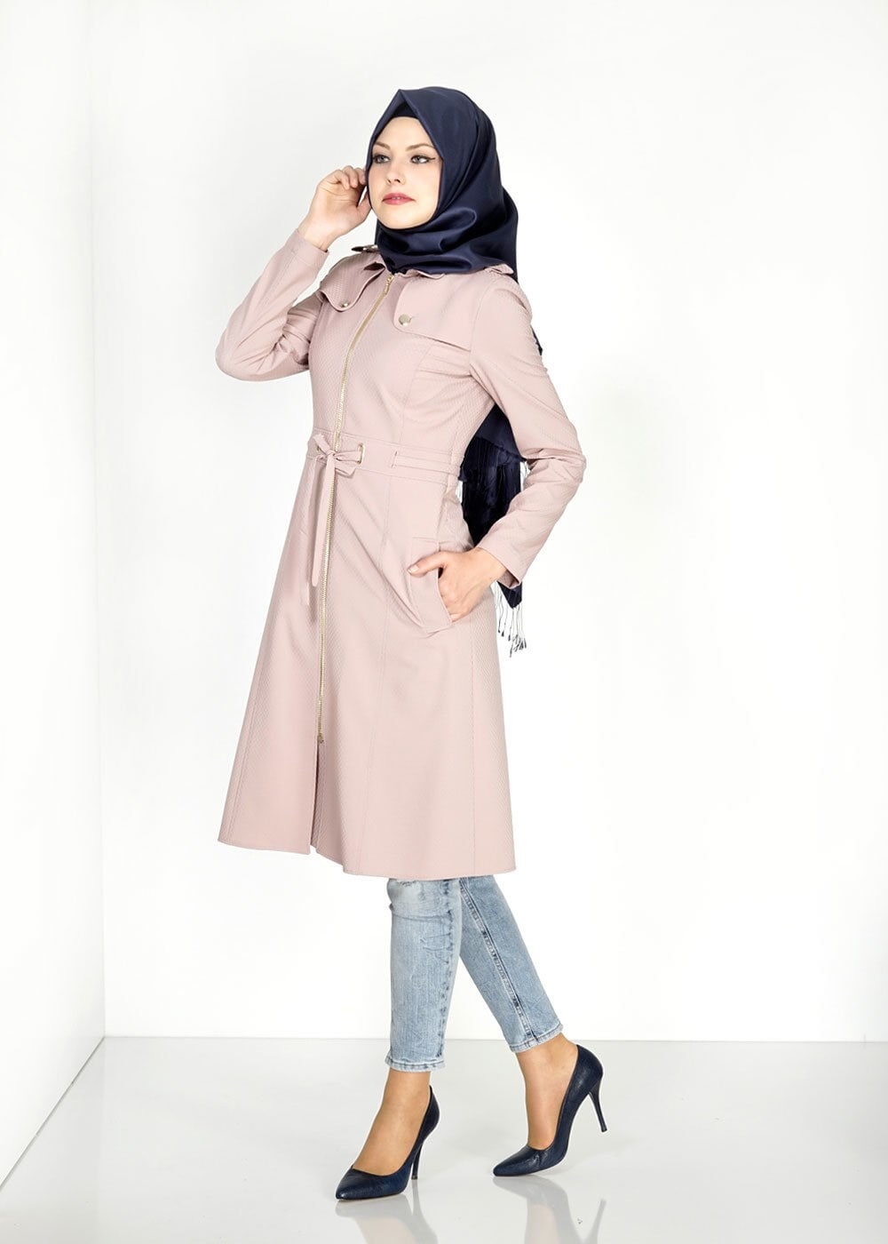 Tesettür giyim PUDRA 1555 Duygu Tesettür Trench