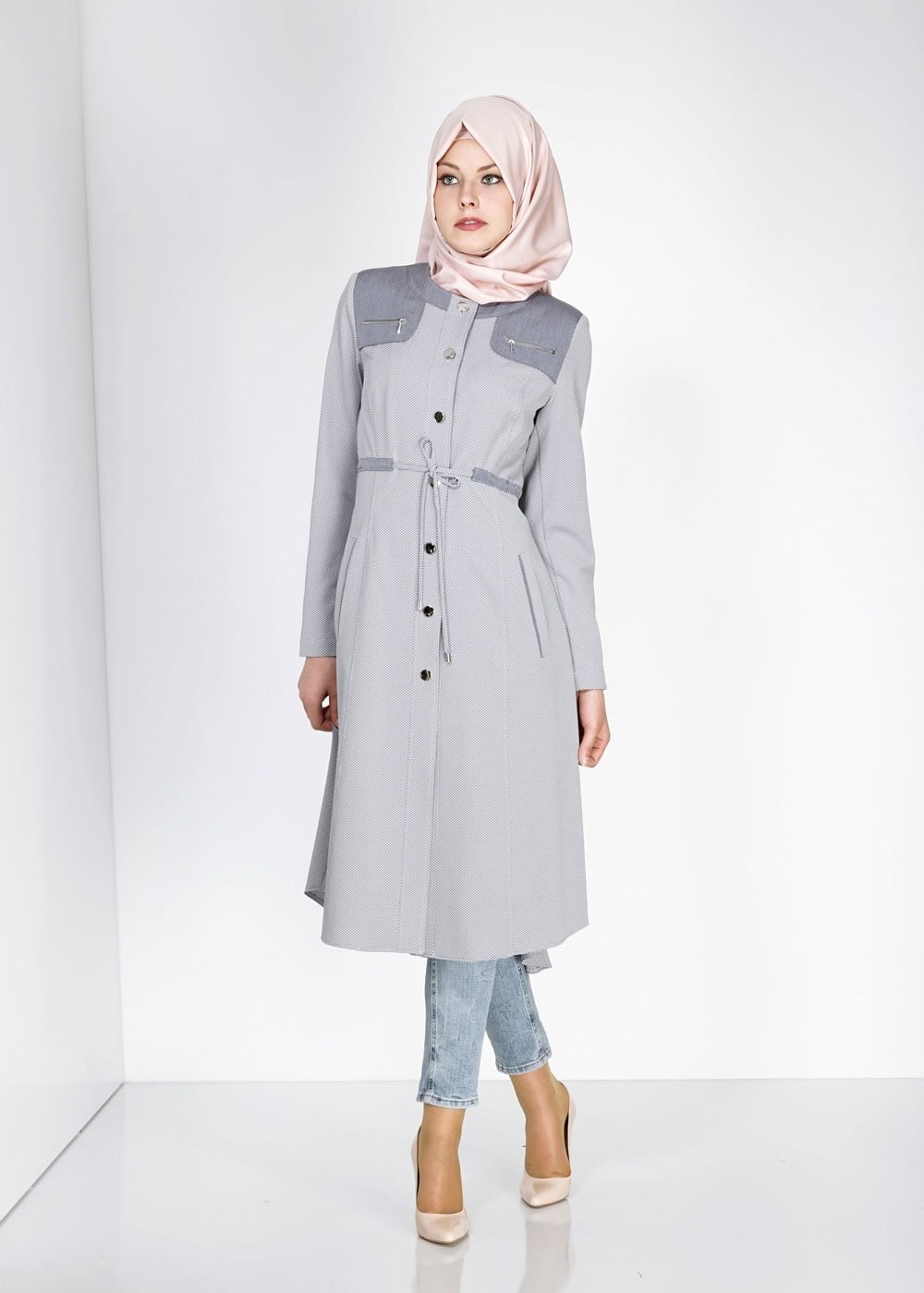 Tesettür giyim LACİVERT 1556 Berta Tesettür Trench