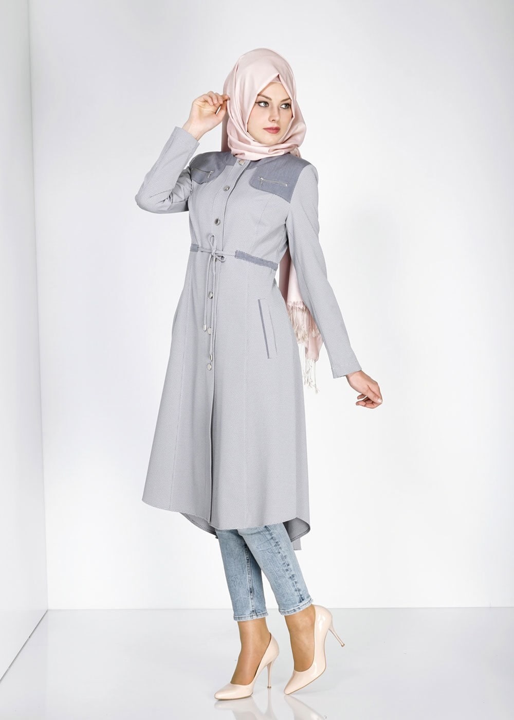 Tesettür giyim LACİVERT 1556 Berta Tesettür Trench