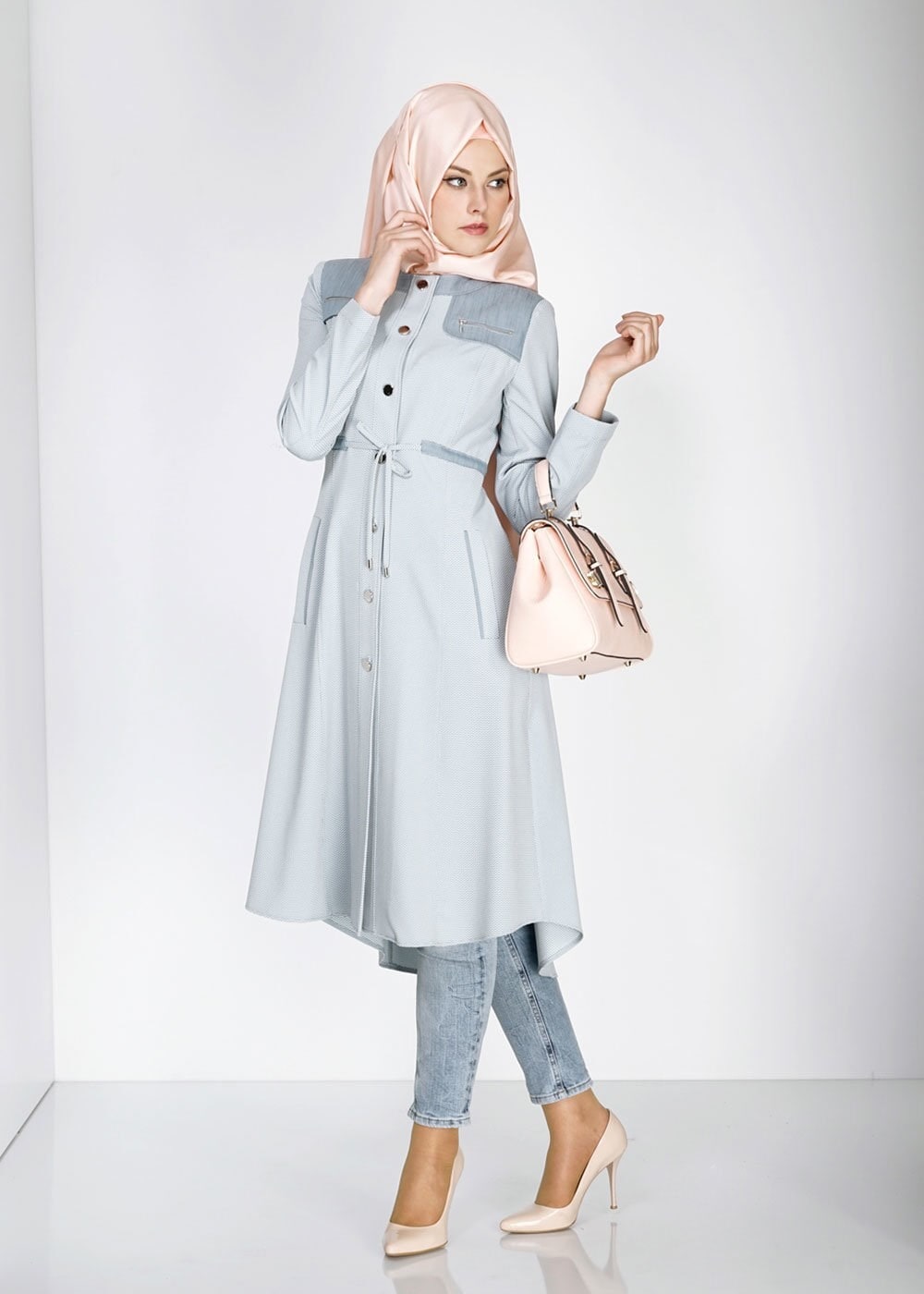 Tesettür giyim GRİ 1556 Berta Tesettür Trench