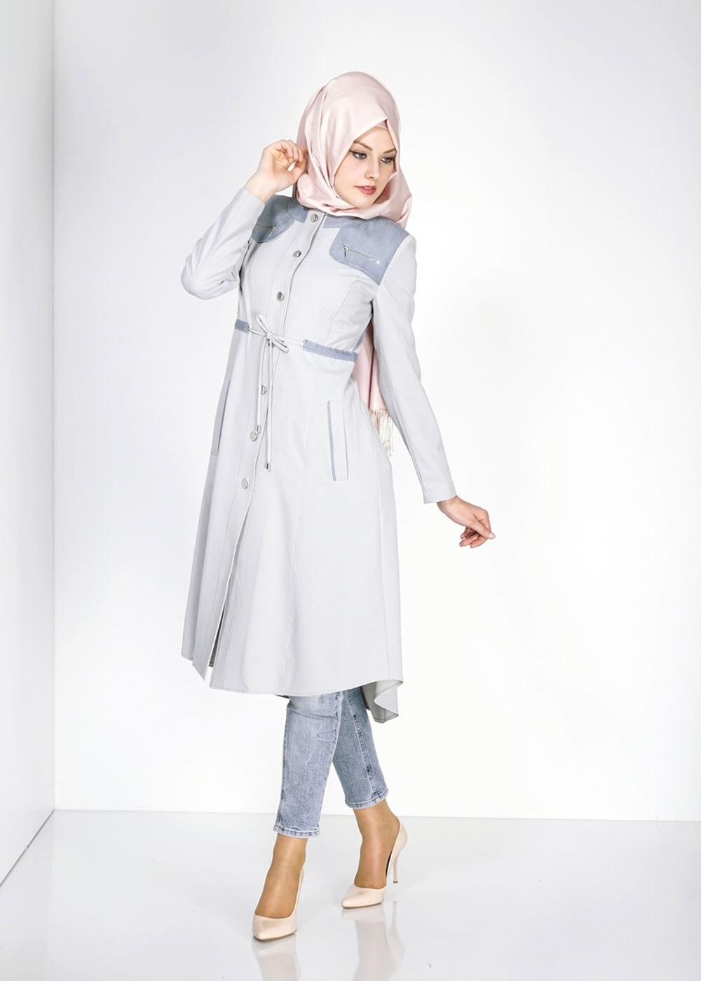 Tesettür giyim BEJ 1556 Berta Tesettür Trench