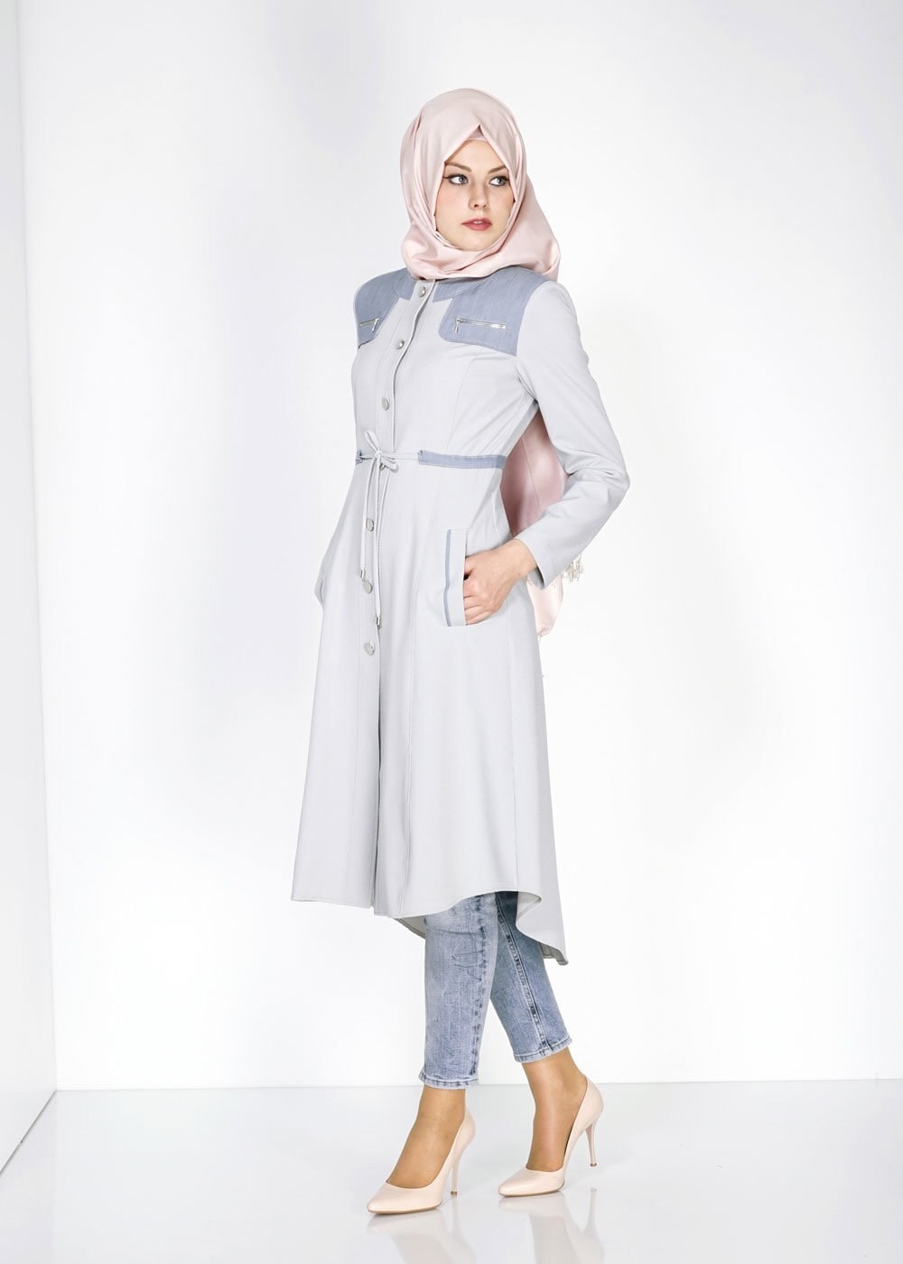 Tesettür giyim BEJ 1556 Berta Tesettür Trench