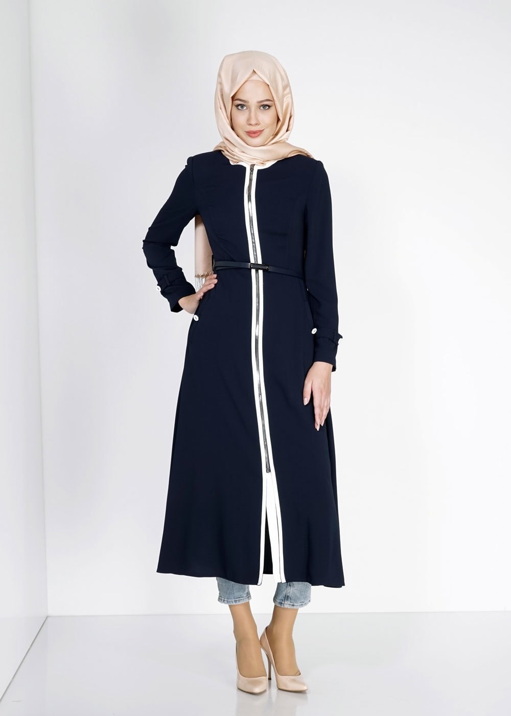 Tesettür giyim LACİVERT 1565 Marca Tesettür Trench