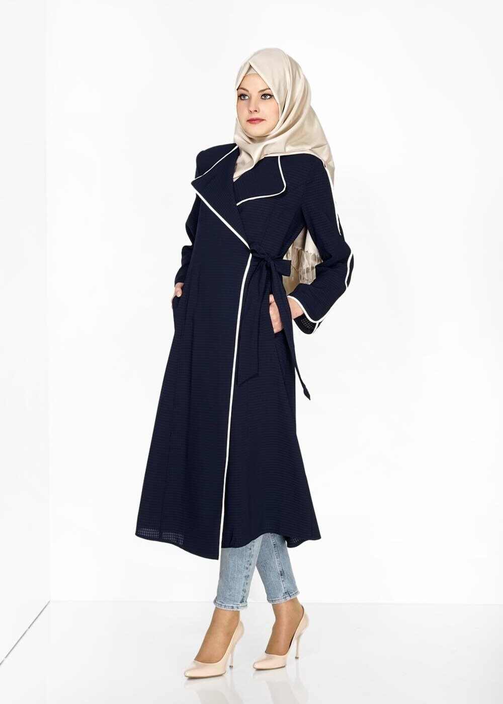 Tesettür giyim LACİVERT 1567 Uvertur Tesettür Trench