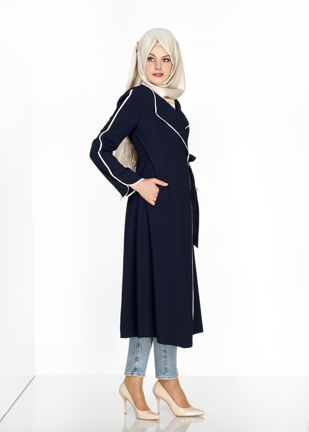 Tesettür giyim LACİVERT 1567 Uvertur Tesettür Trench