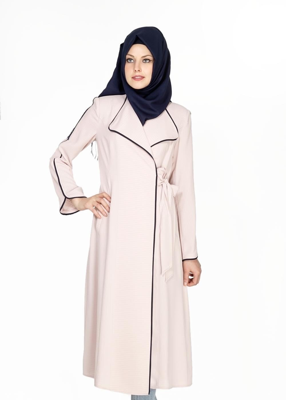 Tesettür giyim PUDRA 1567 Uvertur Tesettür Trench