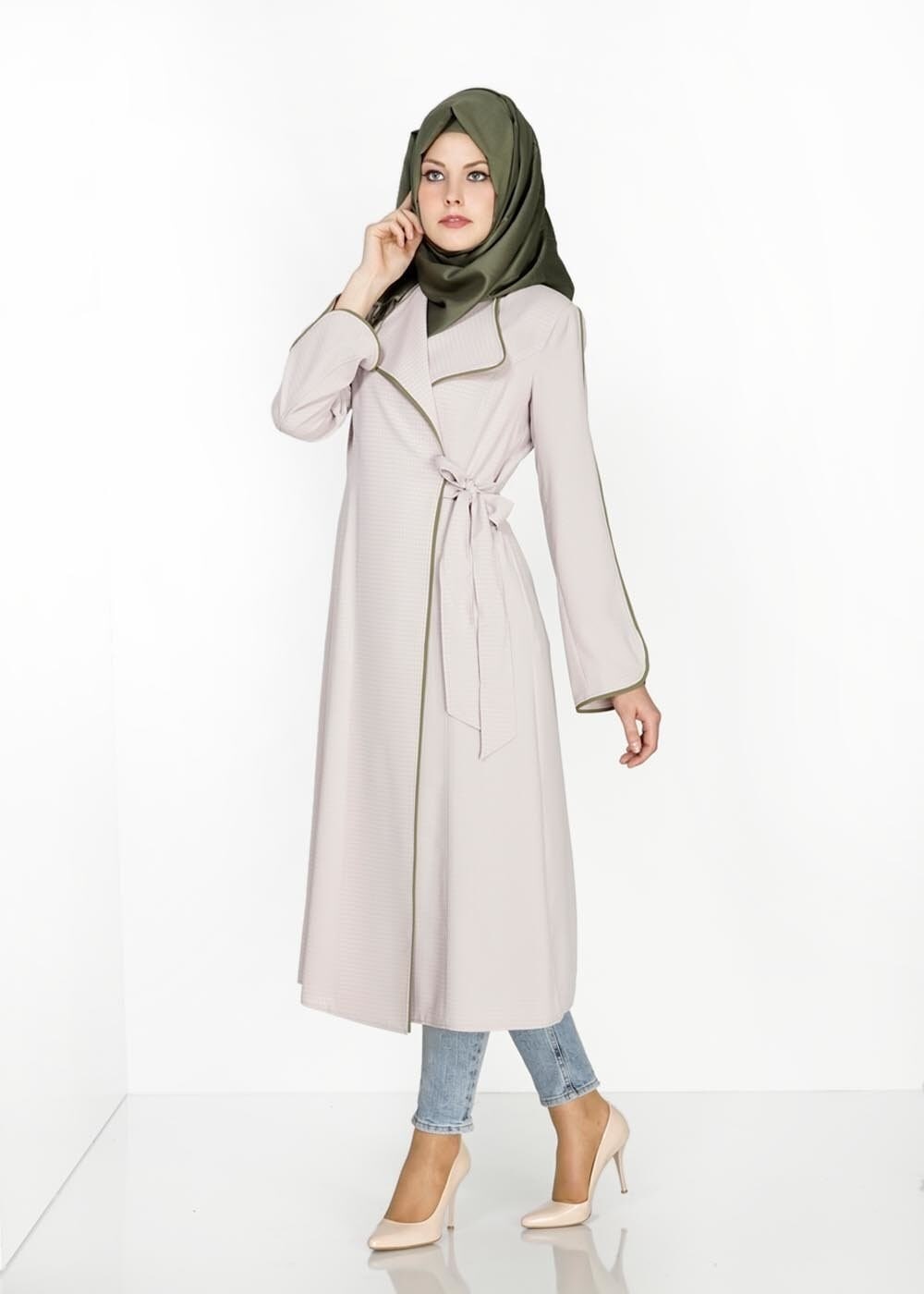 Tesettür giyim BEJ 1567 Uvertur Tesettür Trench