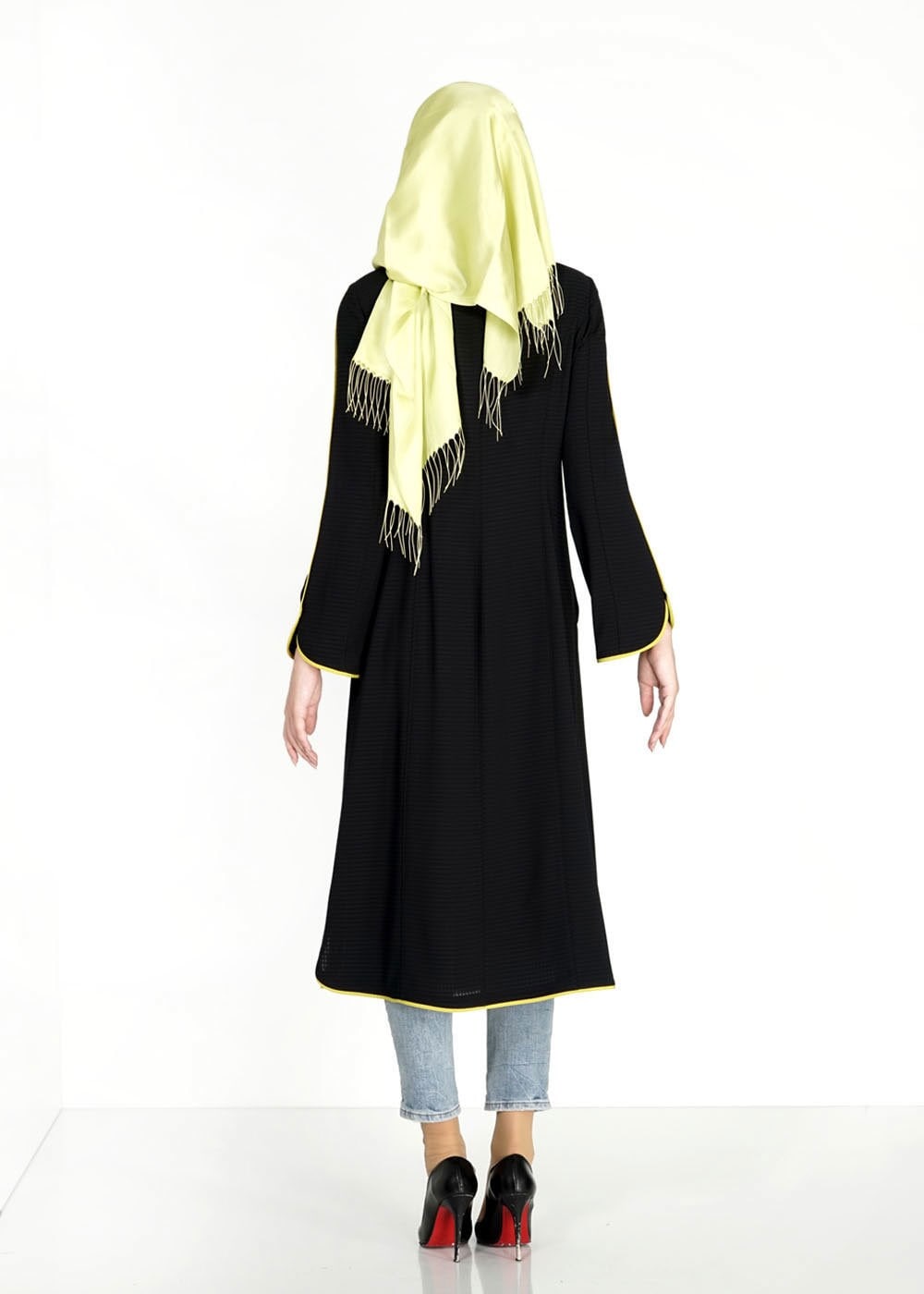 Tesettür giyim SİYAH FERMUARLI DÜĞME DETAYLI CEPLİ TRENÇKOT 1570