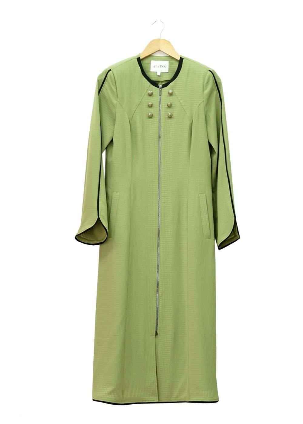 Tesettür giyim YEŞİL FERMUARLI DÜĞME DETAYLI CEPLİ TRENÇKOT 1570