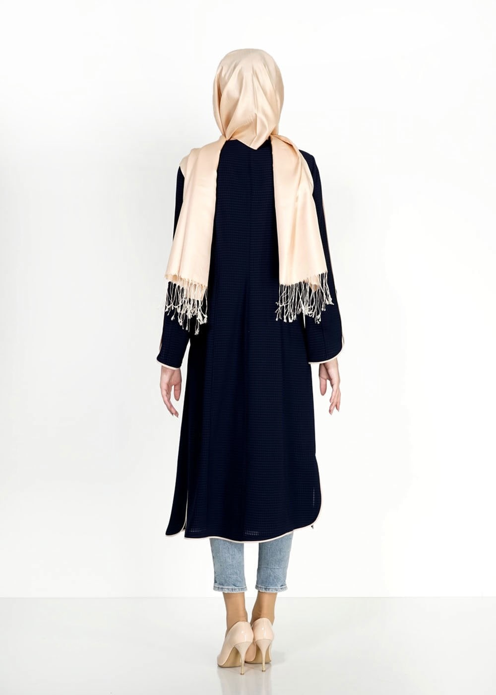 Tesettür giyim LACİVERT FERMUARLI DÜĞME DETAYLI CEPLİ TRENÇKOT 1570