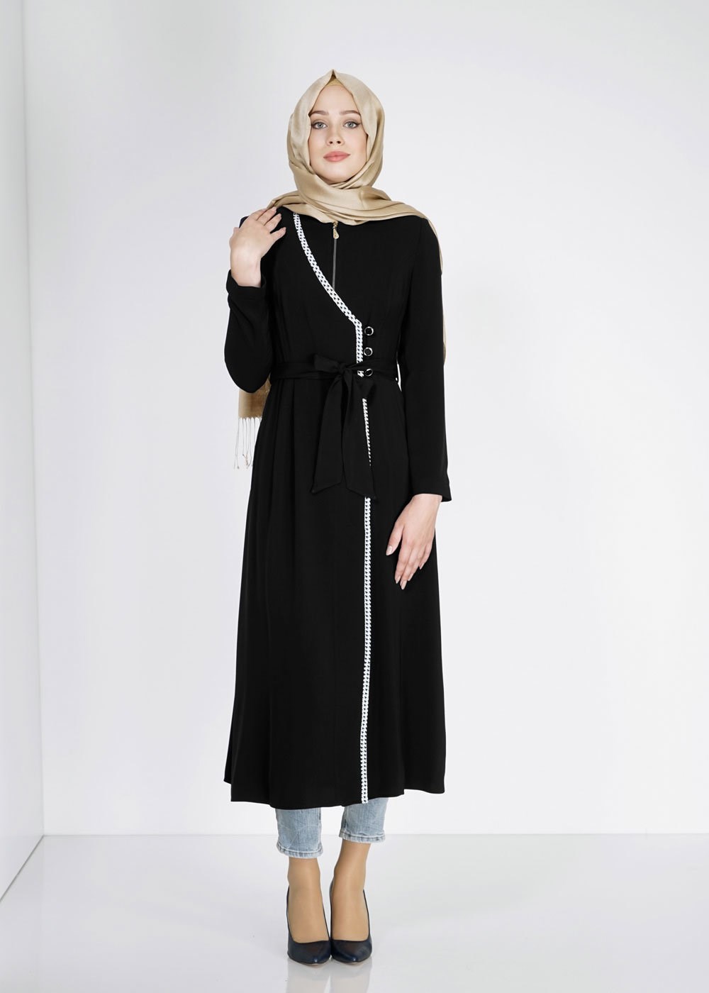 Tesettür giyim SİYAH 1571 Virona Tesettür Trench