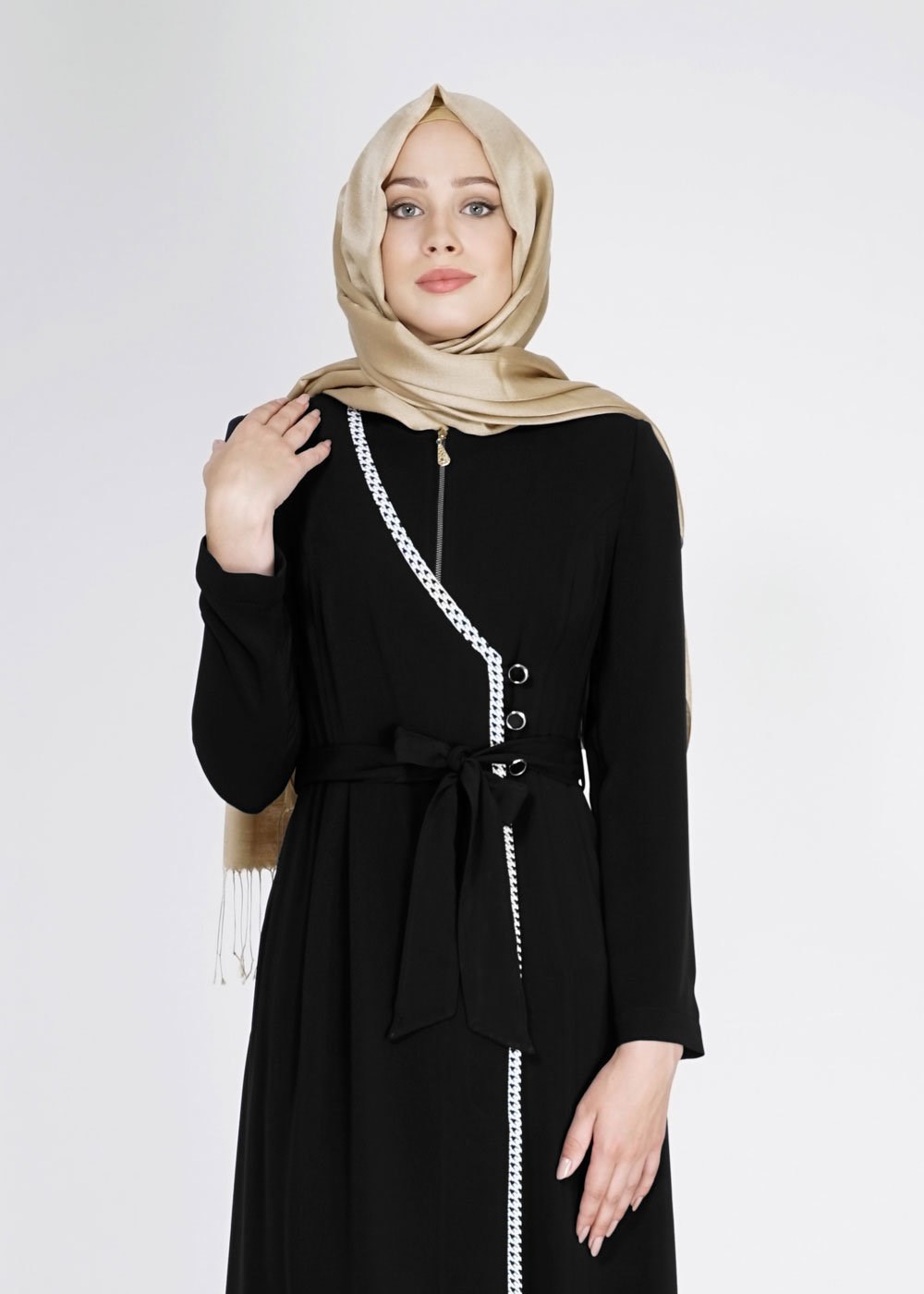 Tesettür giyim SİYAH 1571 Virona Tesettür Trench